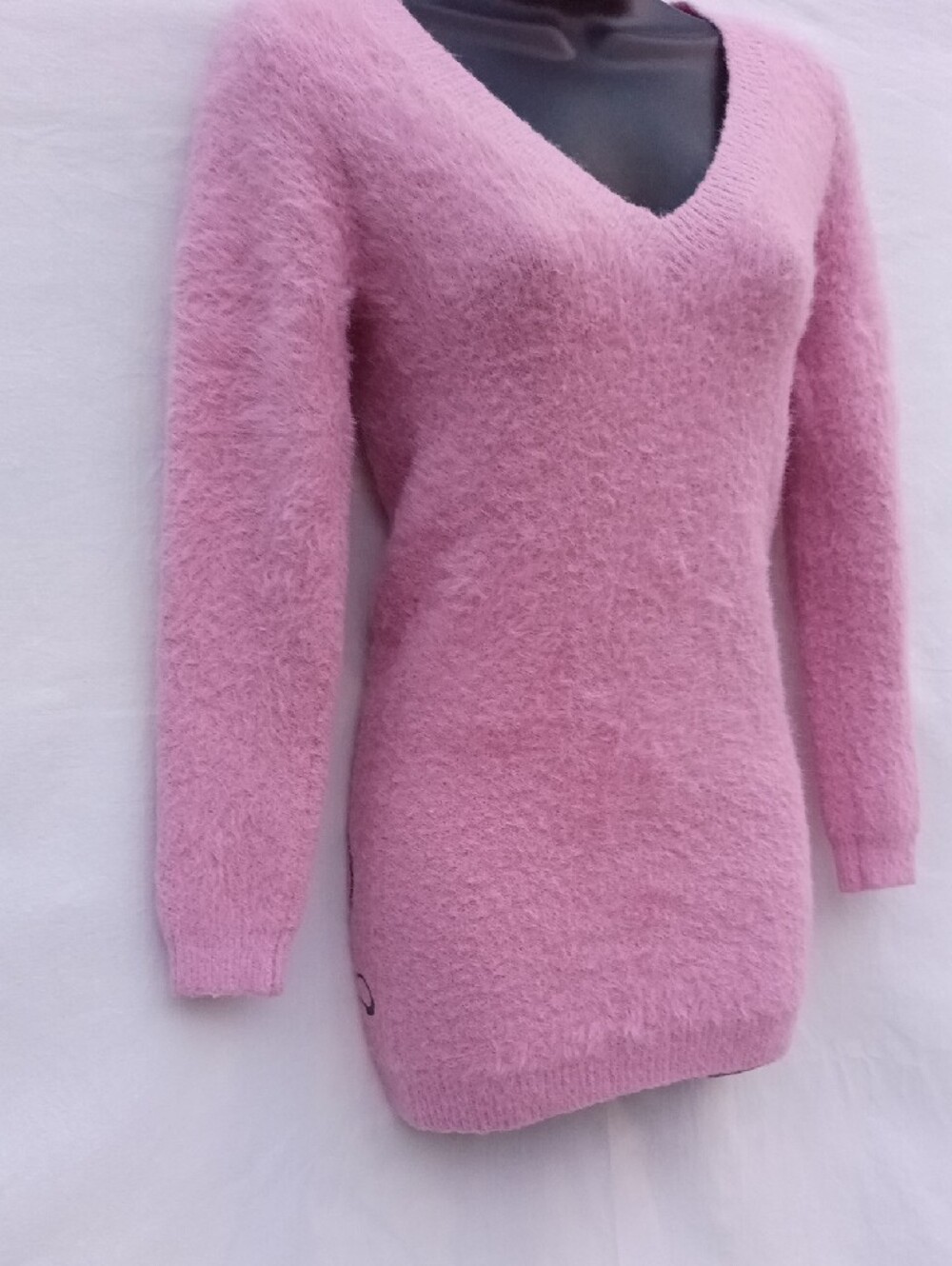Naked Wardrobe Pink Fuzzy V-Neck Long Sleeve Dress - Picture 2 of 8